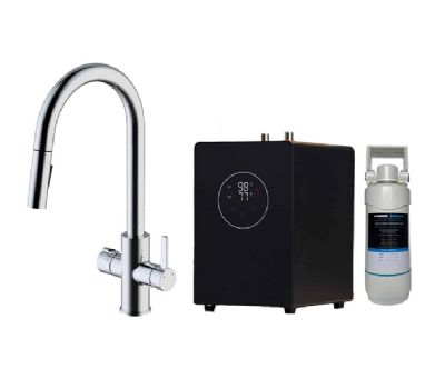 EVO PLATINUM/450 SERIES 4 IN 1 CHROME BOILING WATER MONO DUAL LEVER SWAN NECK PULL-OUT KITCHEN SINK MIXER TAP with SWIVEL SPOUT, BWT451CP EVO PLATINUM/450 SERIES 4 IN 1 CHROME BOILING WATER MONO DUAL LEVER SWAN NECK PULL-OUT KITCHEN SINK MIXER TAP with SWIVEL SPOUT, BWT451CP